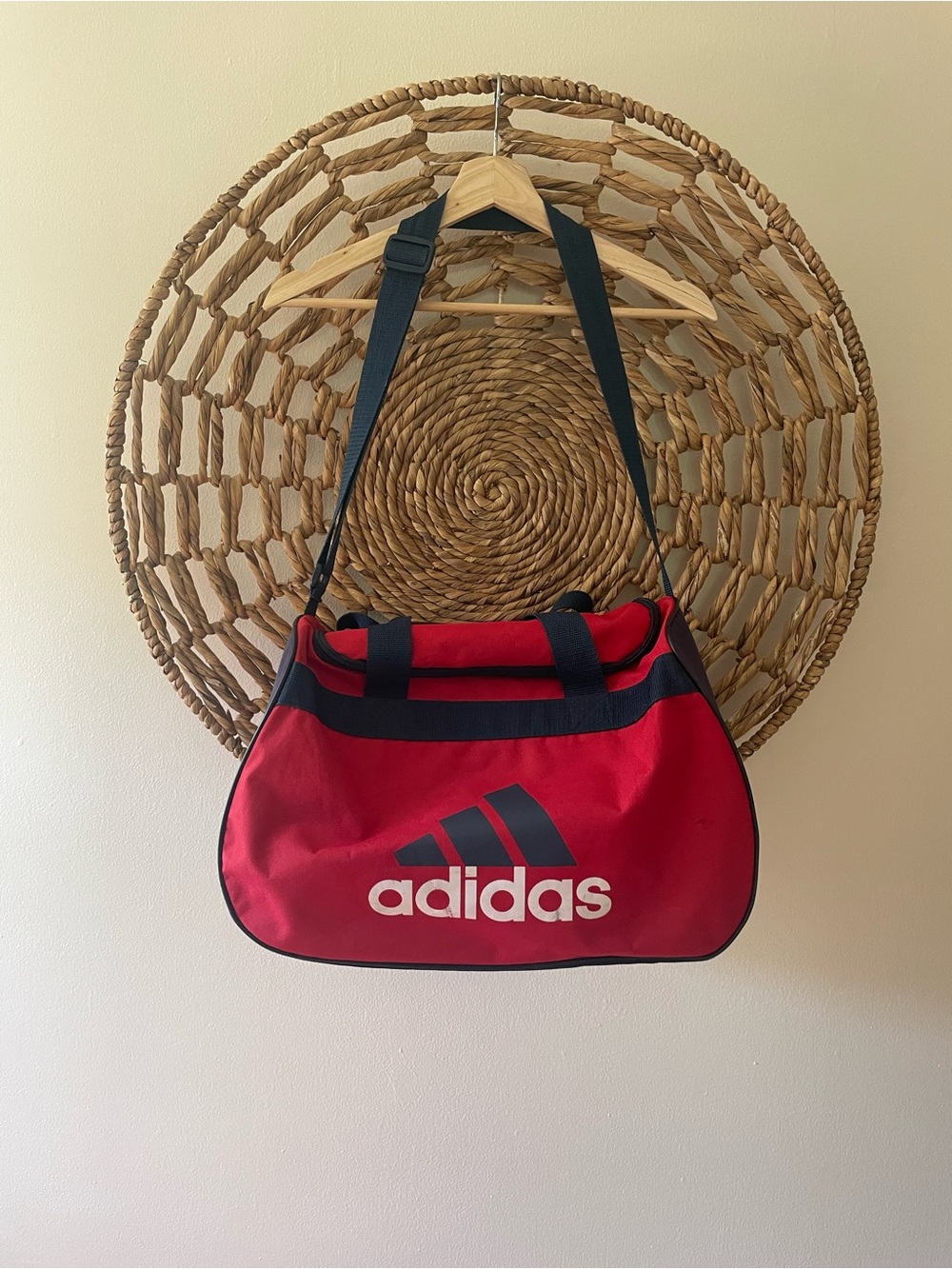 Adidas Red and Navy Blue Duffel Bag